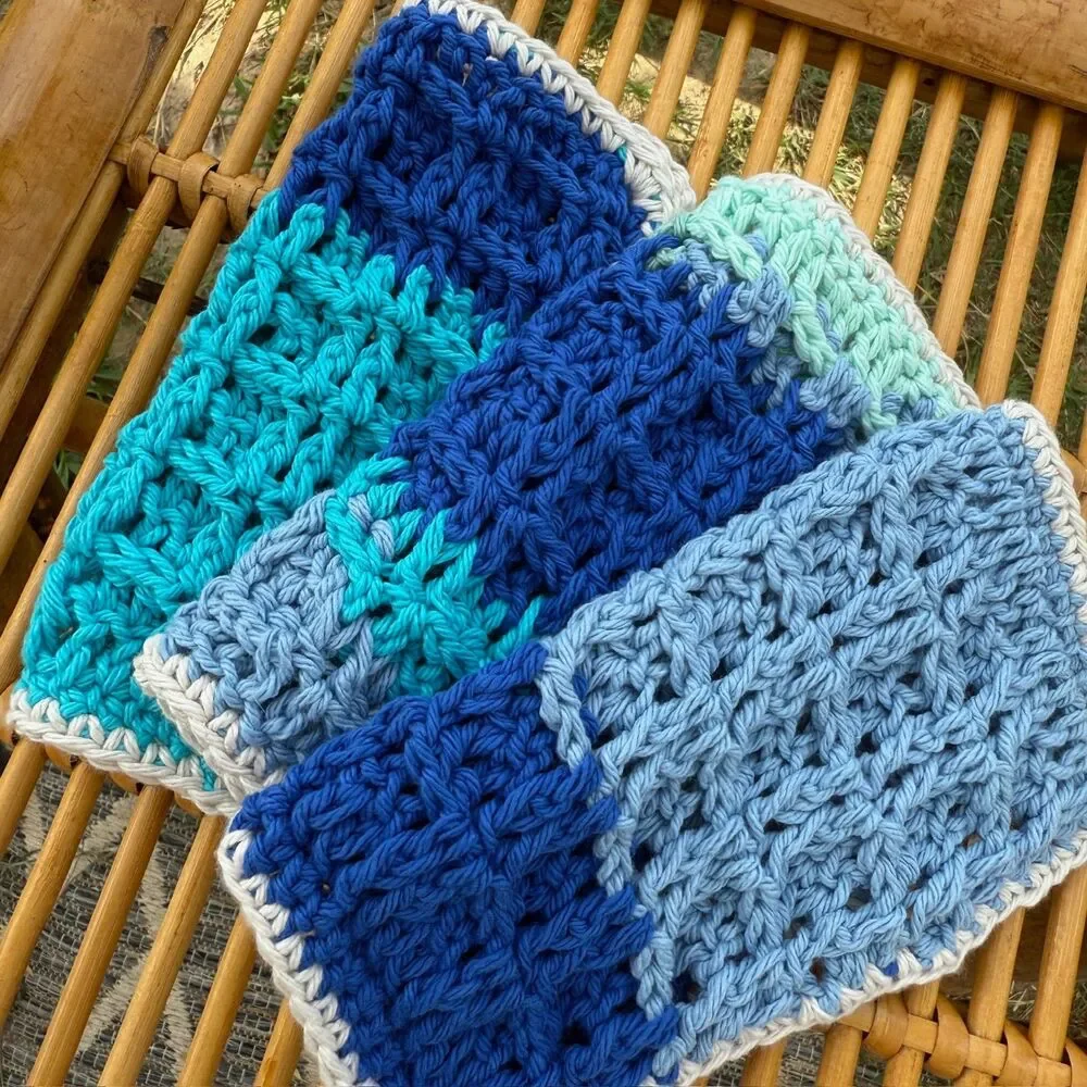 🌊 Coastal Blues Handmade Crochet Dishcloth Set 🌊